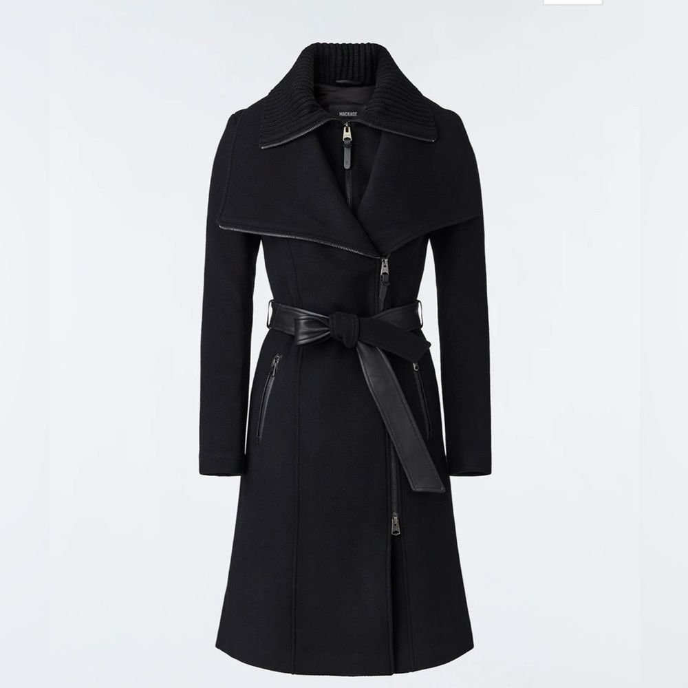 Mackage NORI 2-in-1 double face wool coat with leather sash S. XS